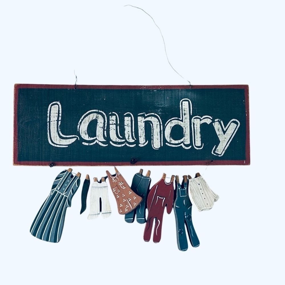 Wood Cut Out Laundry Sign with Hanging Clothes Design